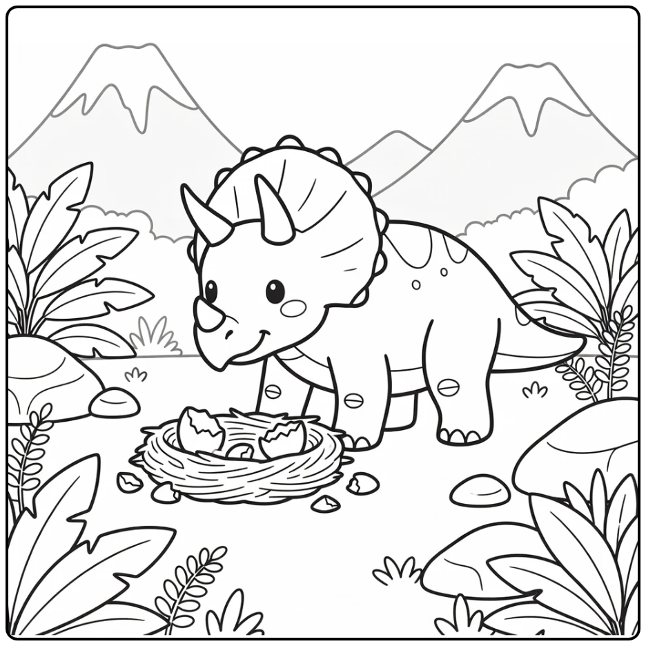 Dinosaur coloring page Triceratops guarding nest