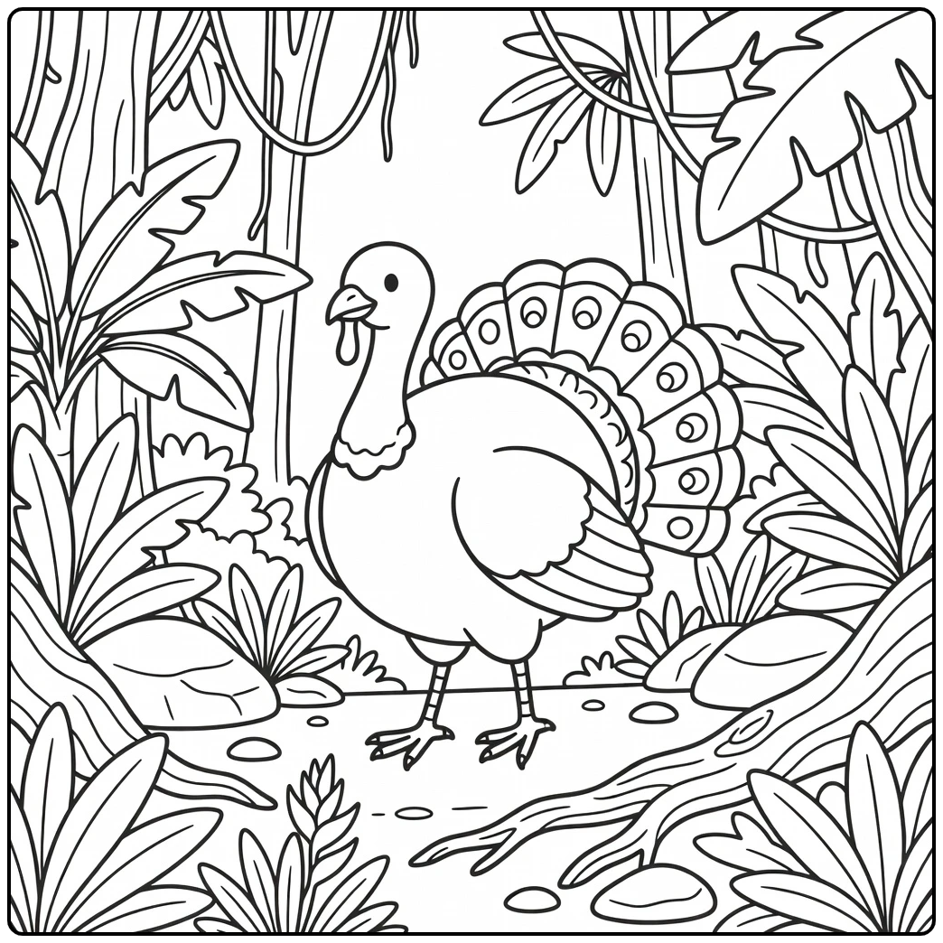 turkey body coloring page ocellated turkey in jungle forest