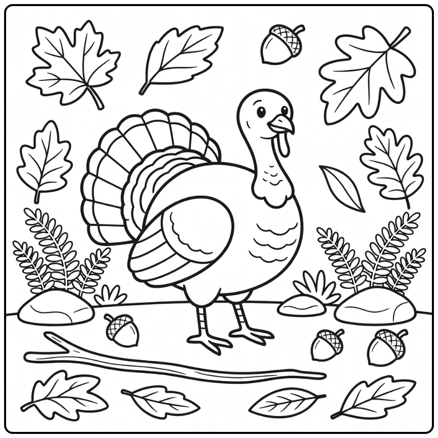 turkey body coloring page of wild turkey in woodland