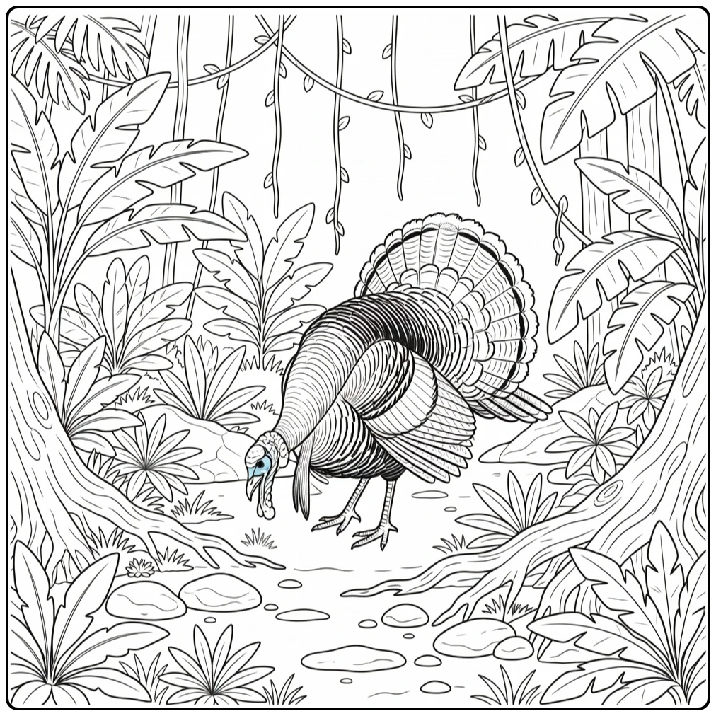 turkey coloring page for adults ocellated turkey in forest
