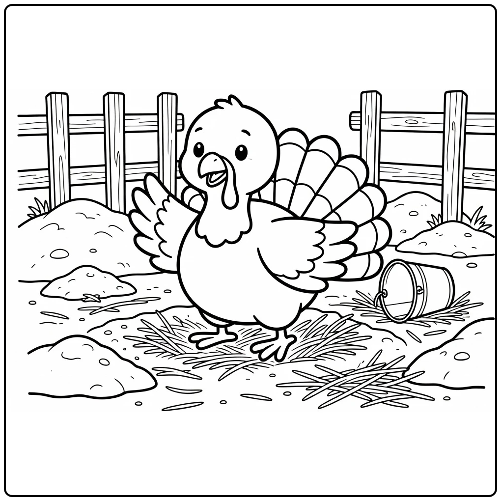turkey coloring page of bird shaking feathers after dust bath