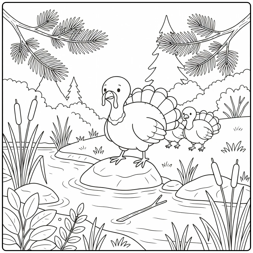 turkey family coloring page turkeys crossing mountain stream