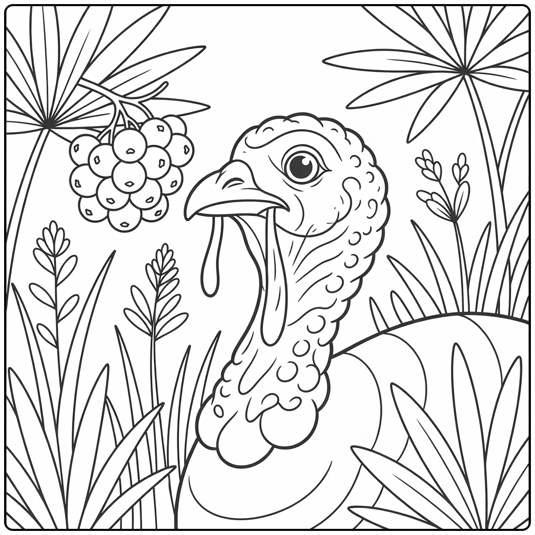 Osceola turkey head coloring page with berries