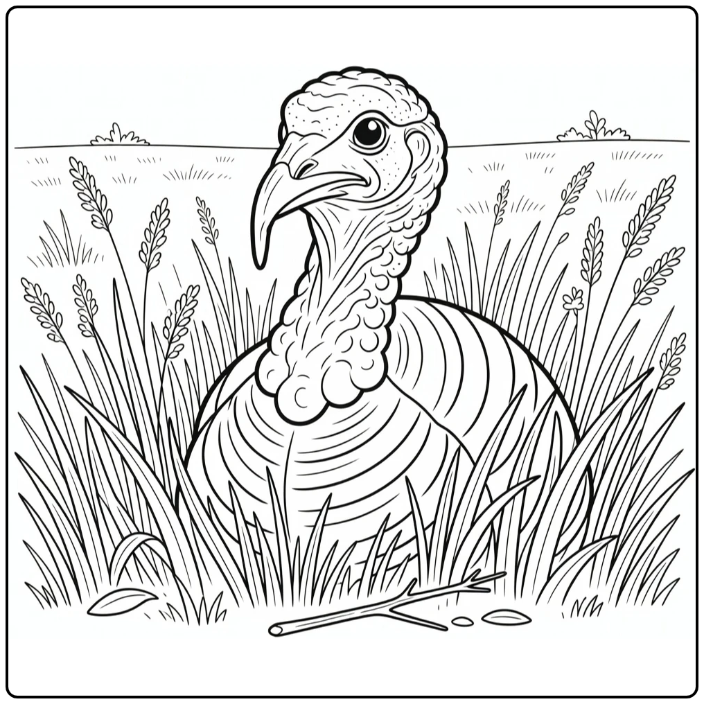 turkey head coloring page of natural turkey in prairie grass
