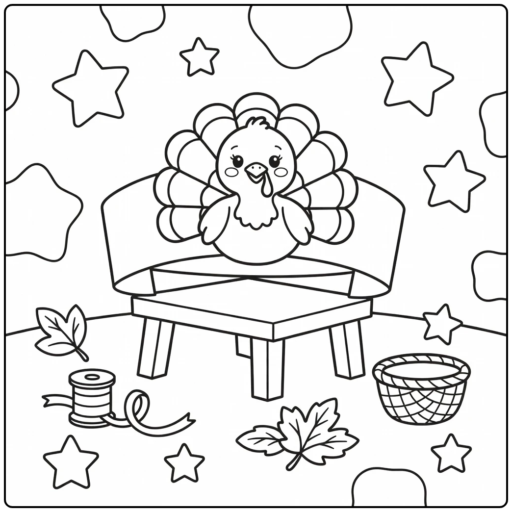 Printable turkey headband coloring page with props