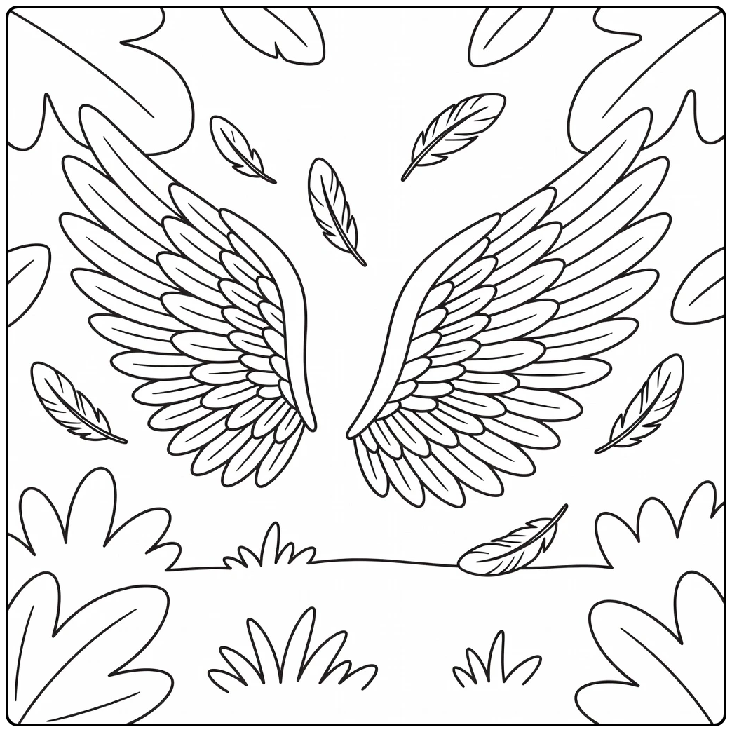 Turkey wings coloring page with feathered wings in mid-flap