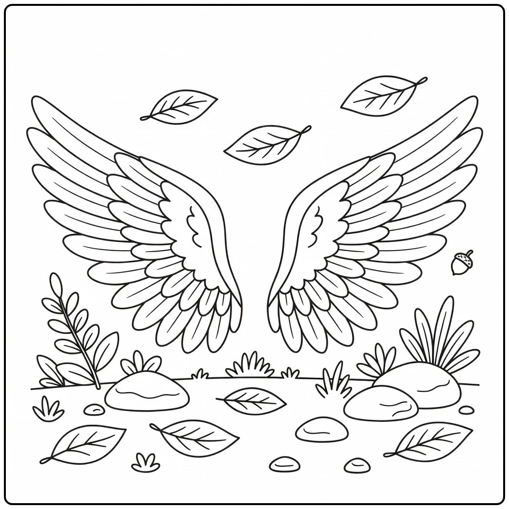 turkey wings coloring page with feathered wings and leaves