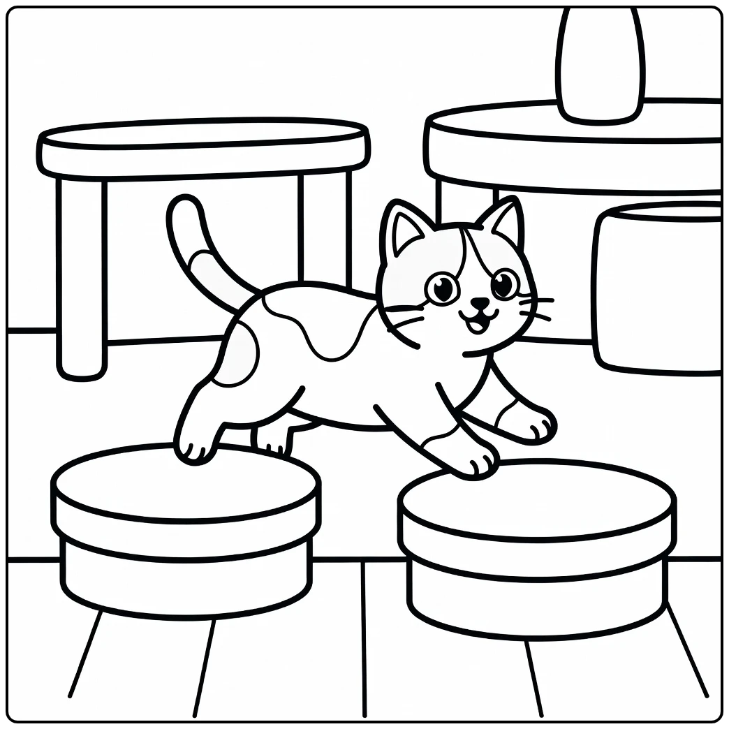 Lively tuxedo cat hopping stools tuxedo cat coloring pages