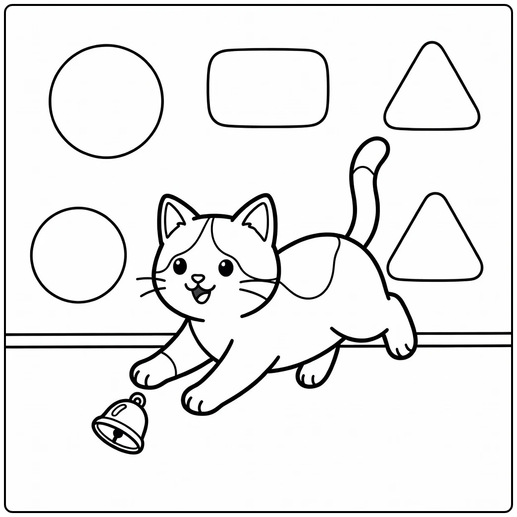 Playful tuxedo cat chasing bell, tuxedo cat coloring pages
