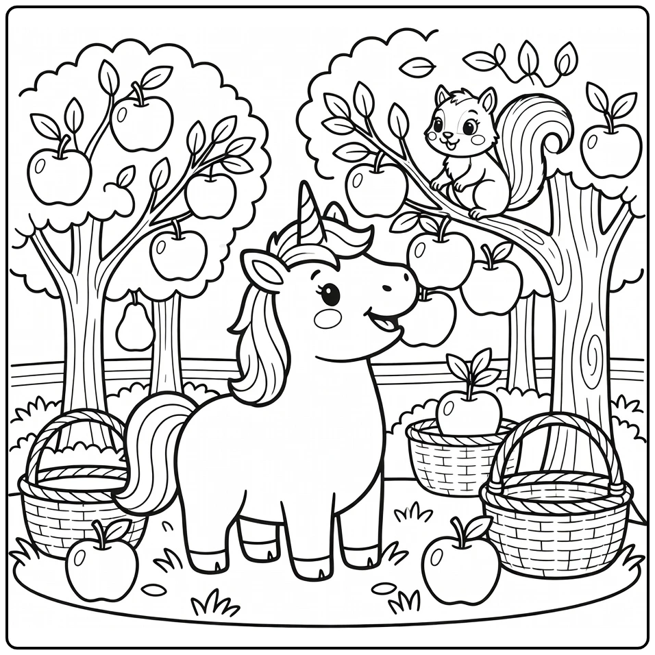 unicorn coloring pages unicorn nibbles apple with squirrel