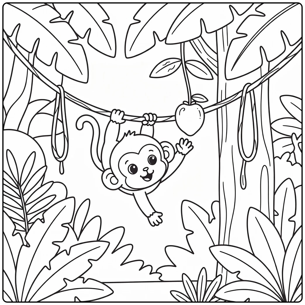 Baby monkey reaching for fruit - baby animal coloring pages