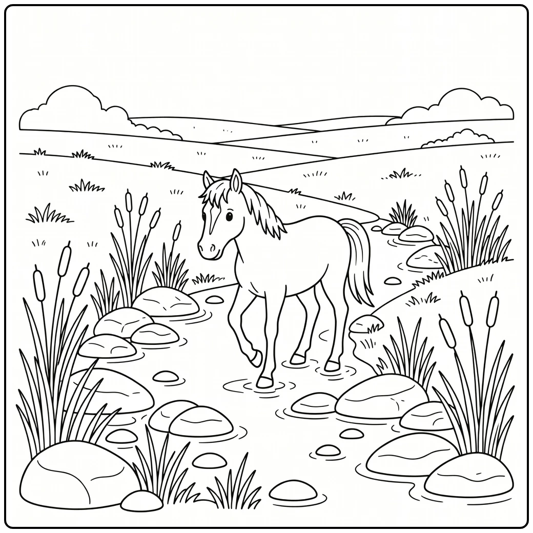 wild horse coloring page crossing prairie creek