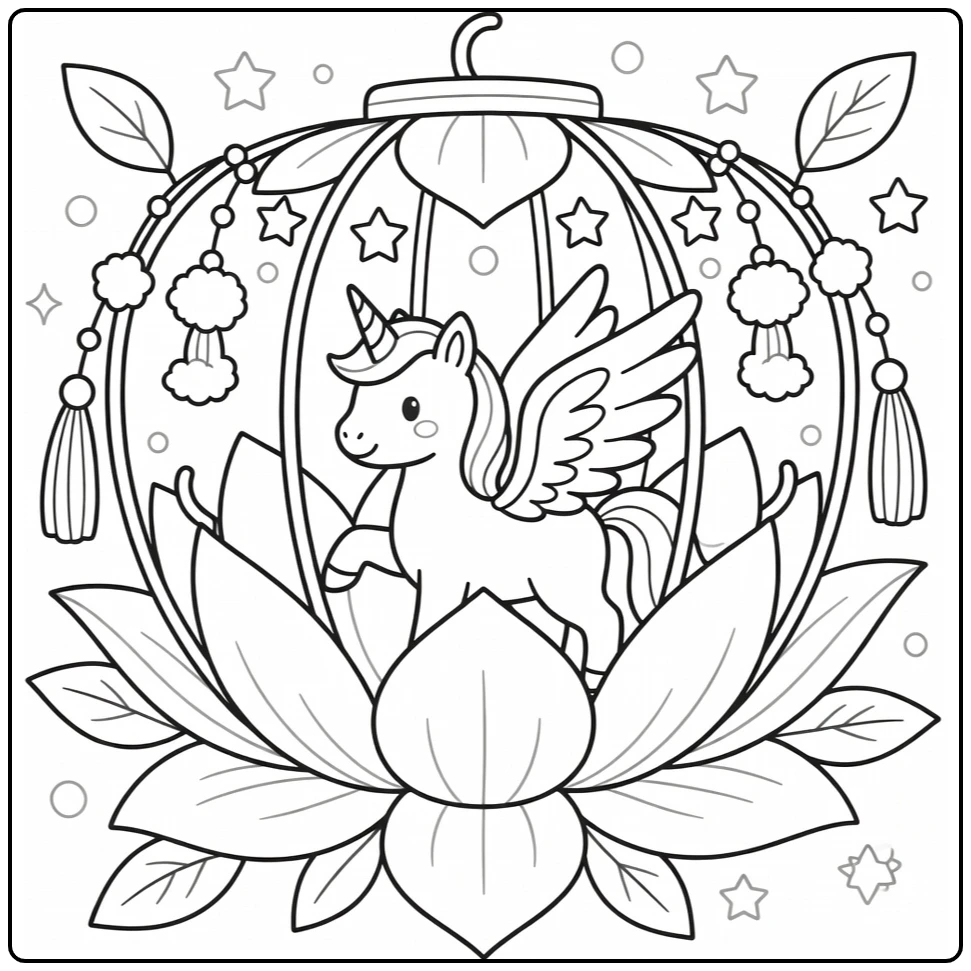 Alicorn in lotus lantern fantasy alicorn coloring page