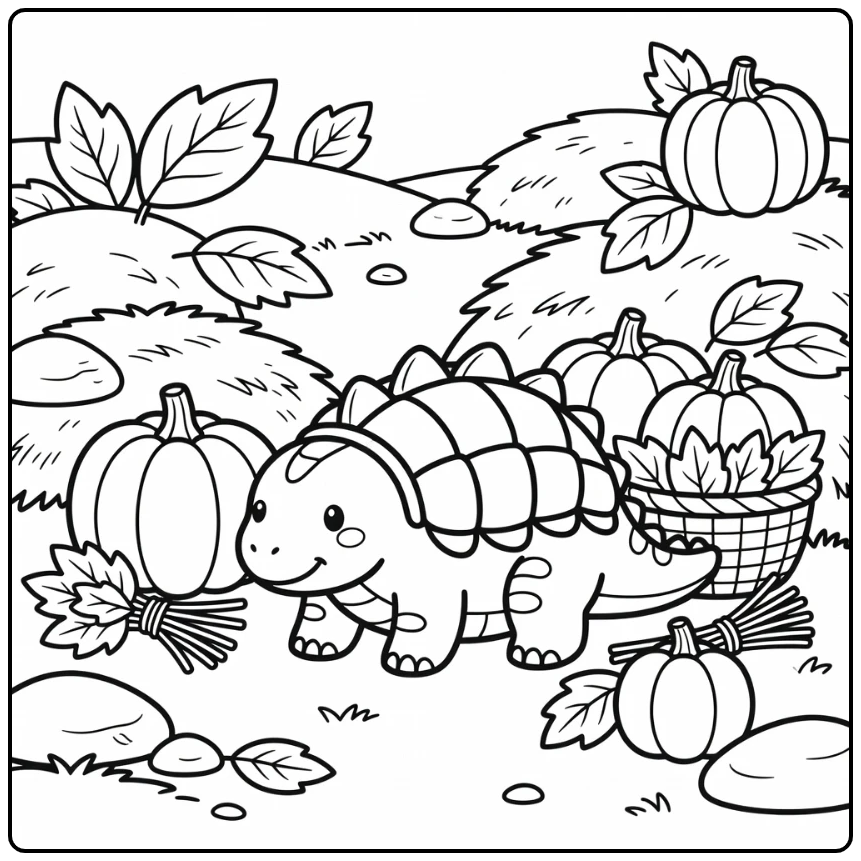 dinosaur thanksgiving coloring page with Minmi