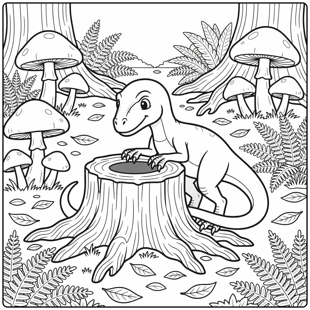 Velociraptor coloring page dinosaur at hollow stump