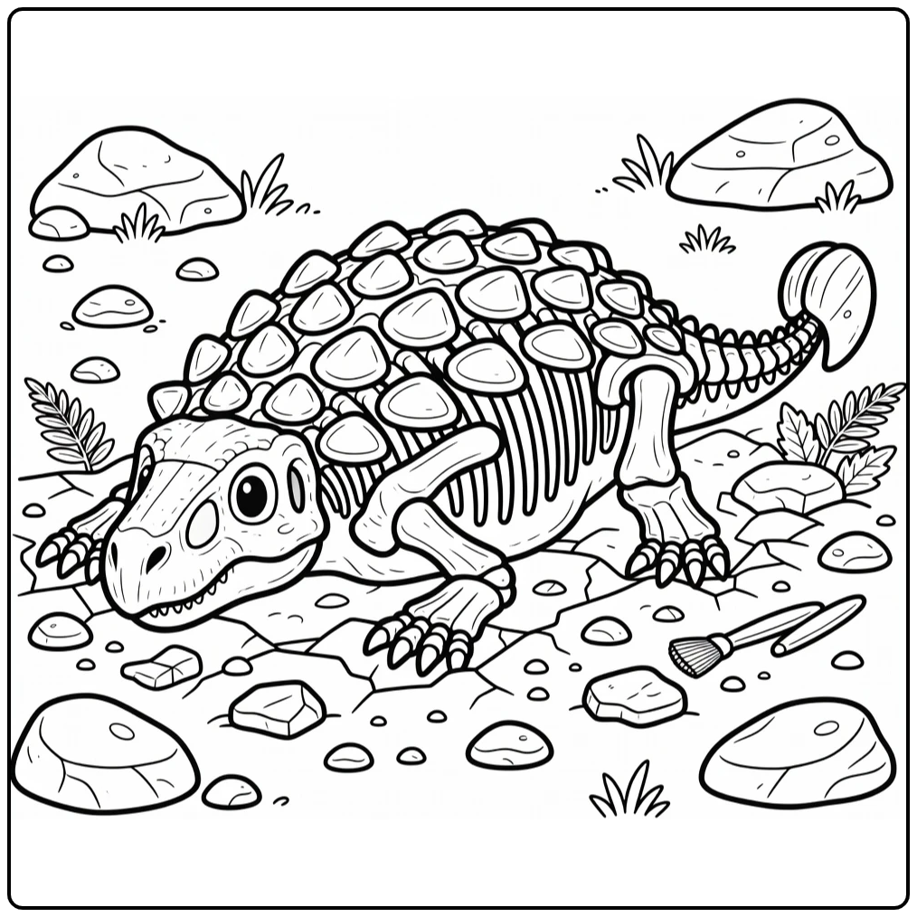 Ankylosaurus dinosaur fossil coloring page with tail club