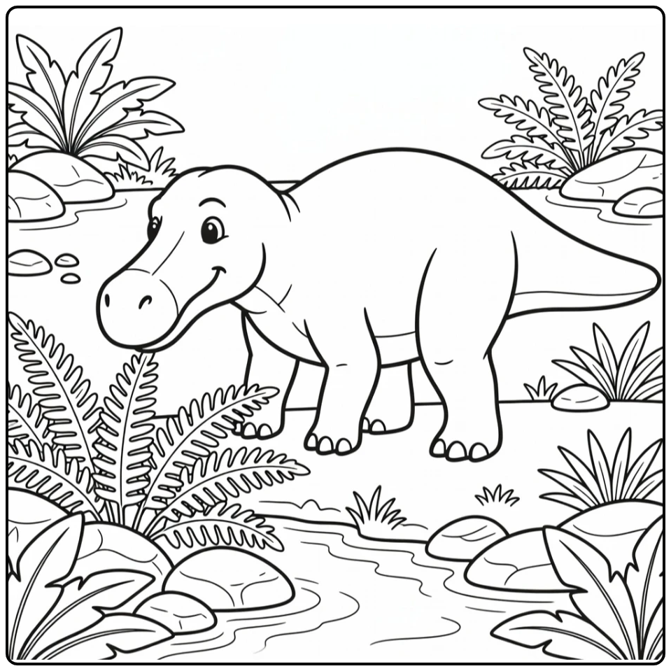 Australian dinosaurs coloring page Muttaburrasaurus at creek
