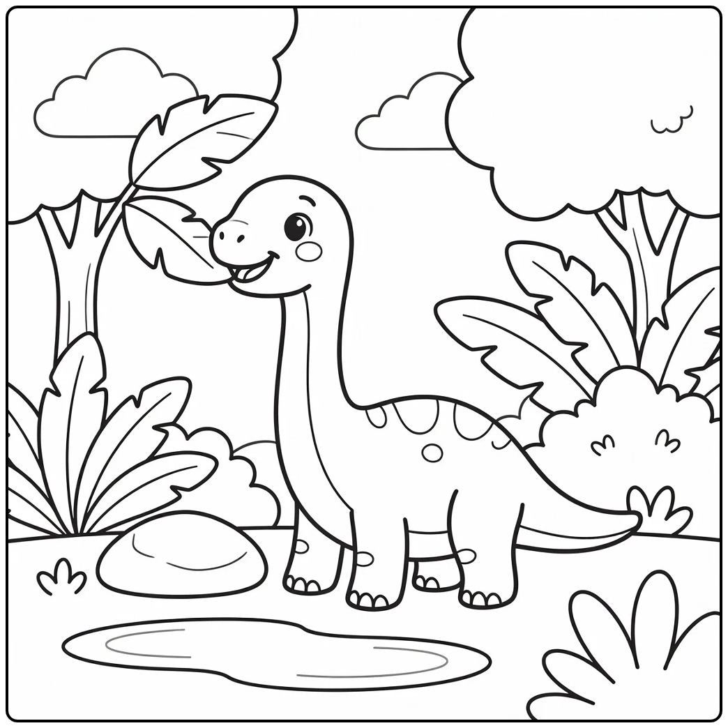 Preschool Dinosaur Coloring Page with Baby Apatosaurus