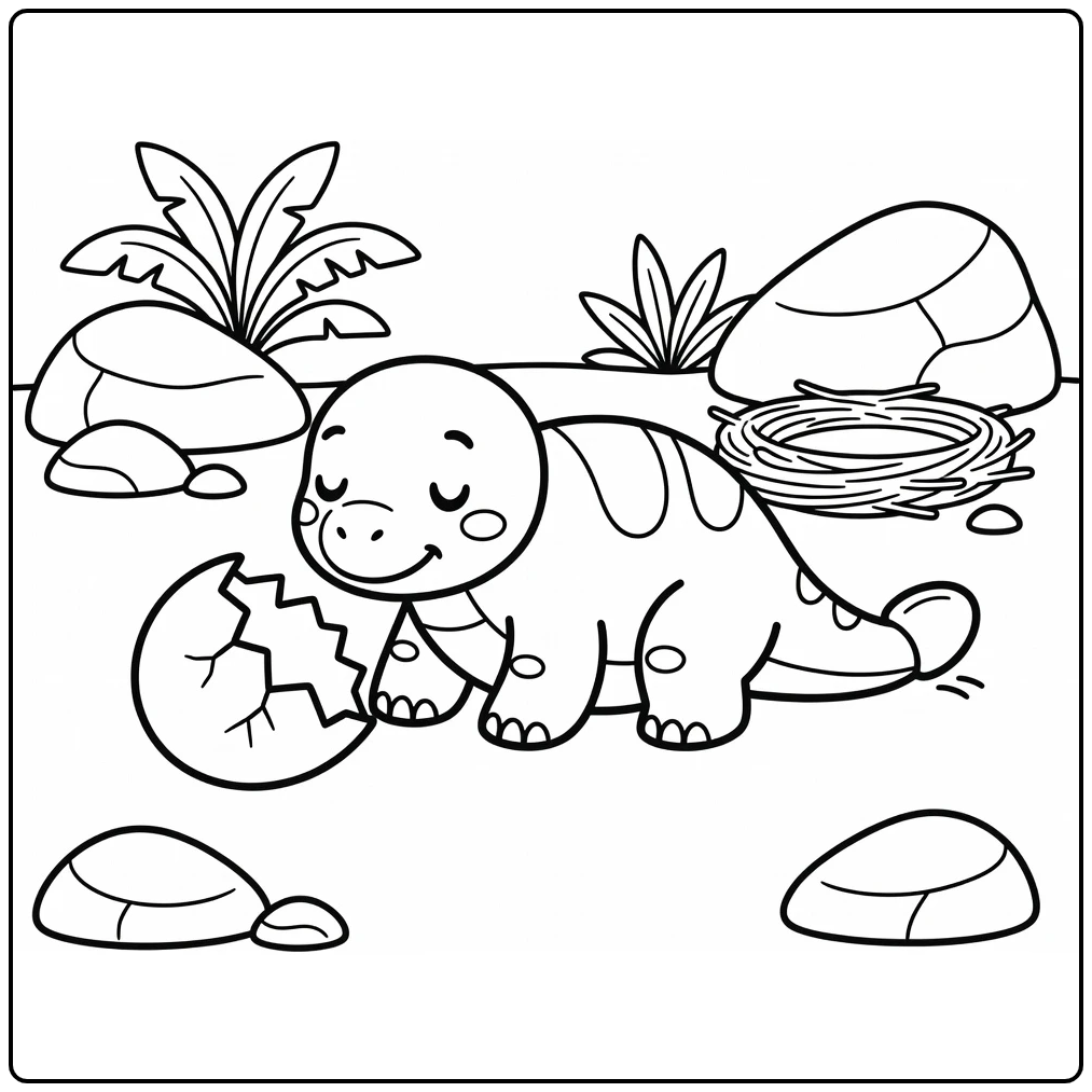 Baby dinosaur coloring page with Ankylosaurus eggshell