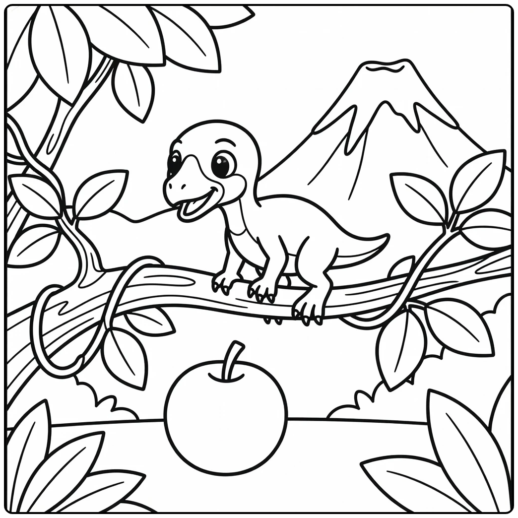 Baby dinosaur coloring page cute Rhamphorhynchus on branch