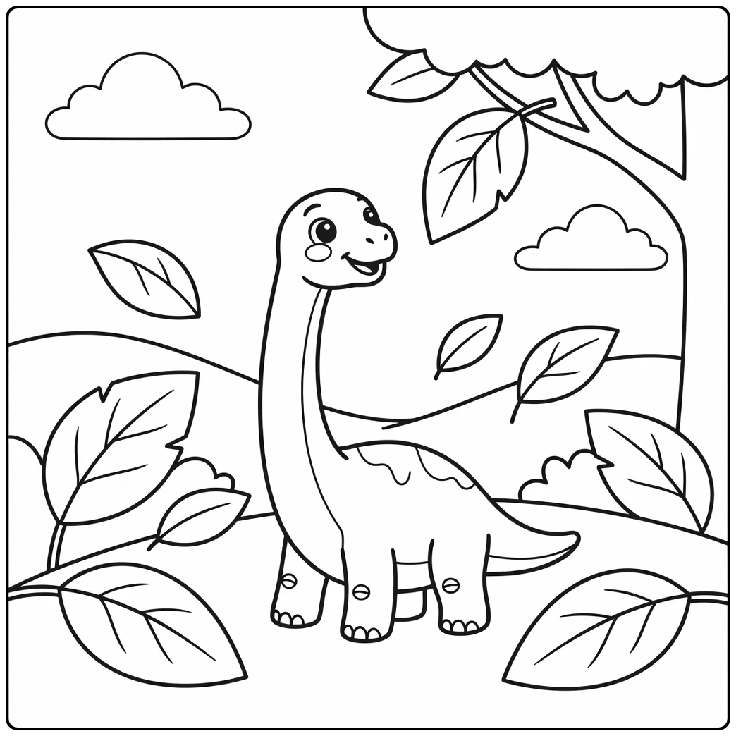 Baby dinosaur coloring page of stretching Brachiosaurus
