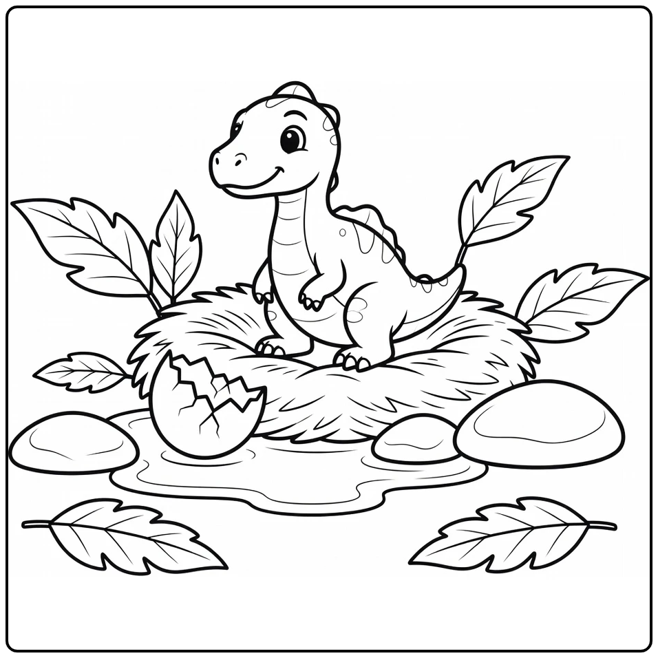 Baby spinosaurus coloring page tiny dino by eggshell nest