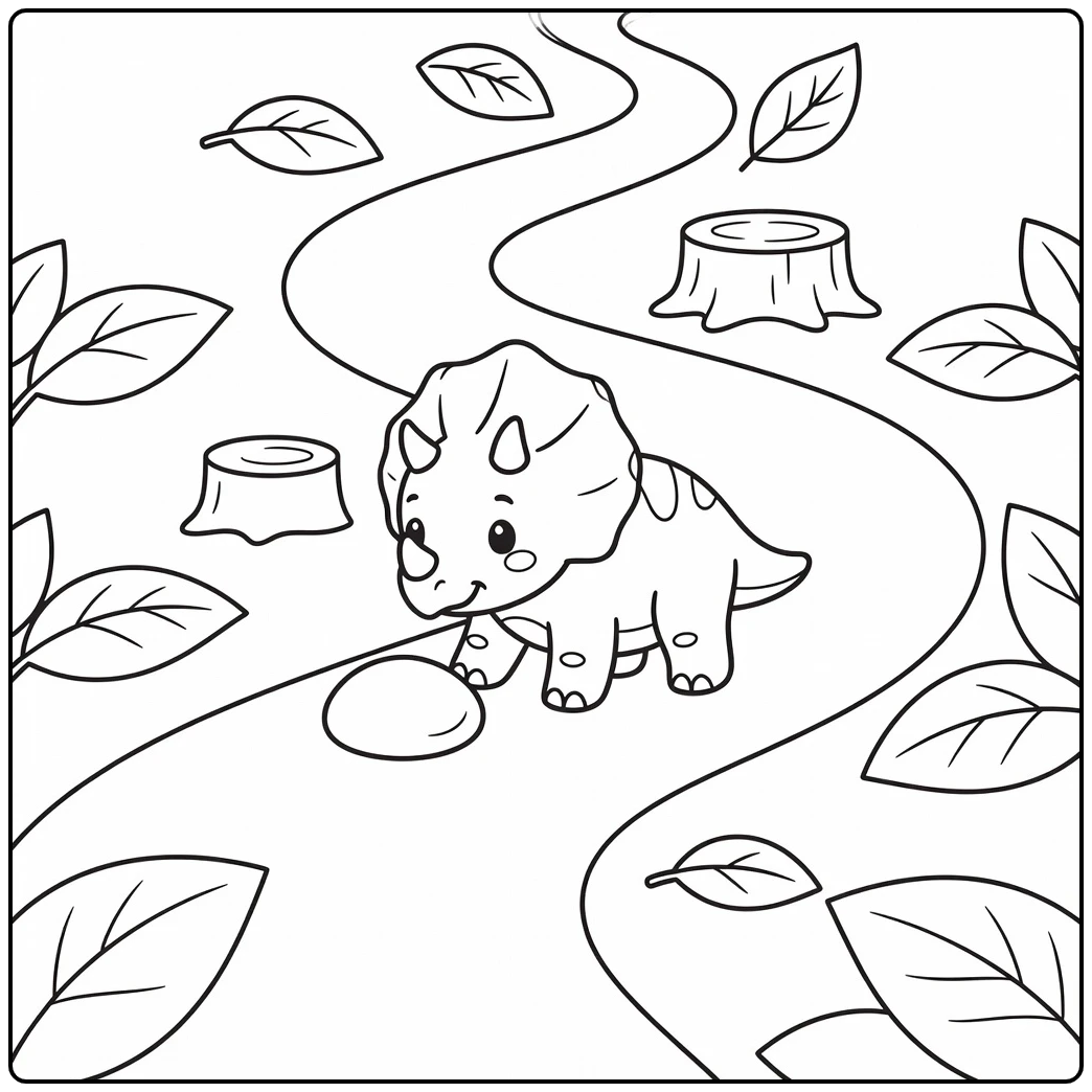 baby triceratops coloring page cute dino nudging pebble