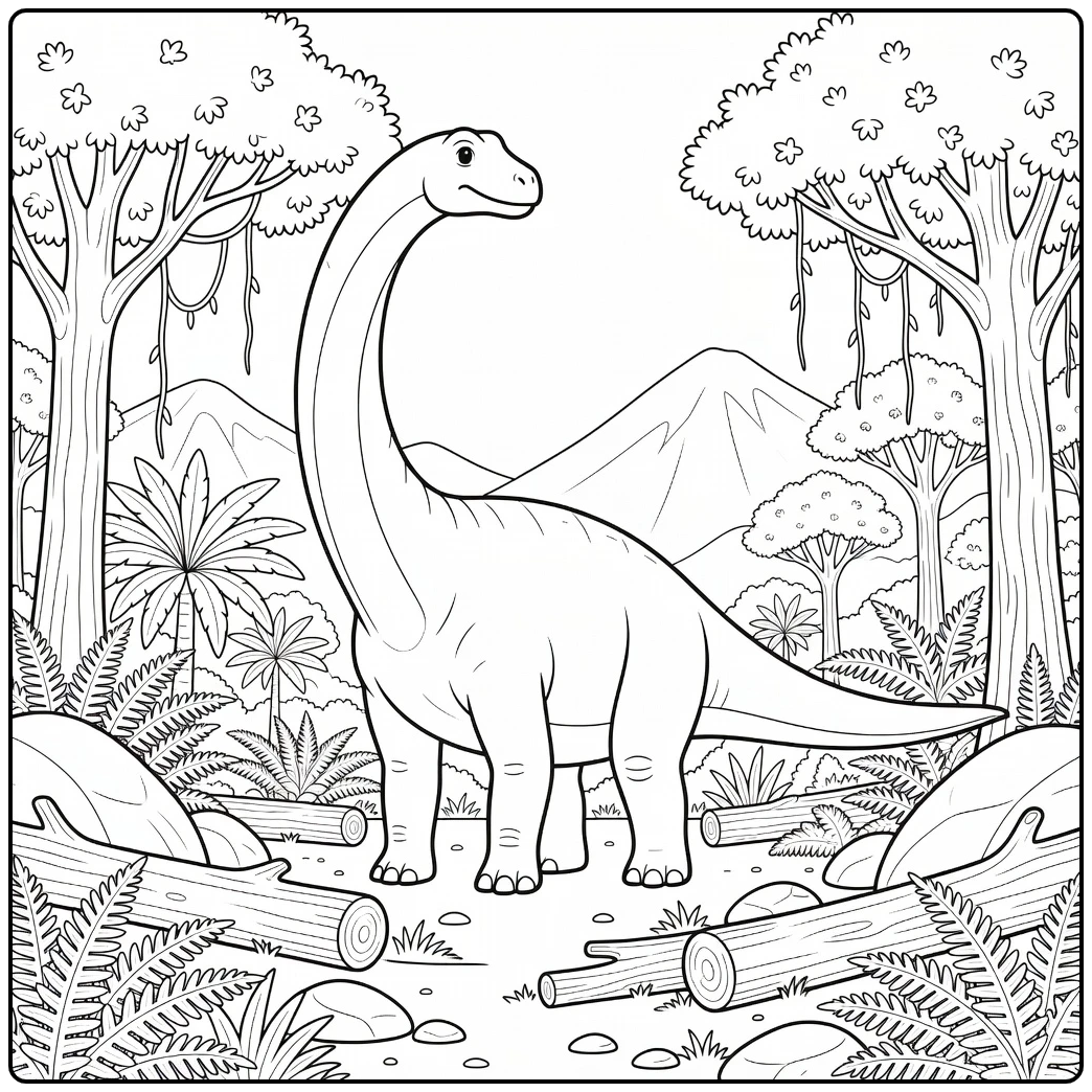 Big dinosaur coloring page Argentinosaurus in prehistoric forest