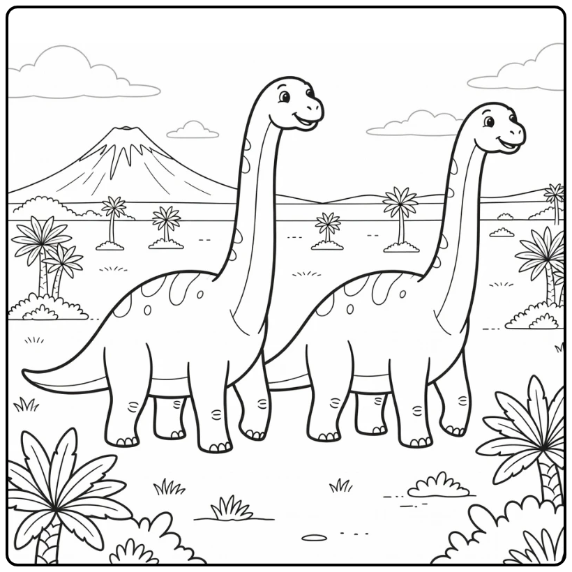 brachiosaurus coloring page with two dinosaurs on plain