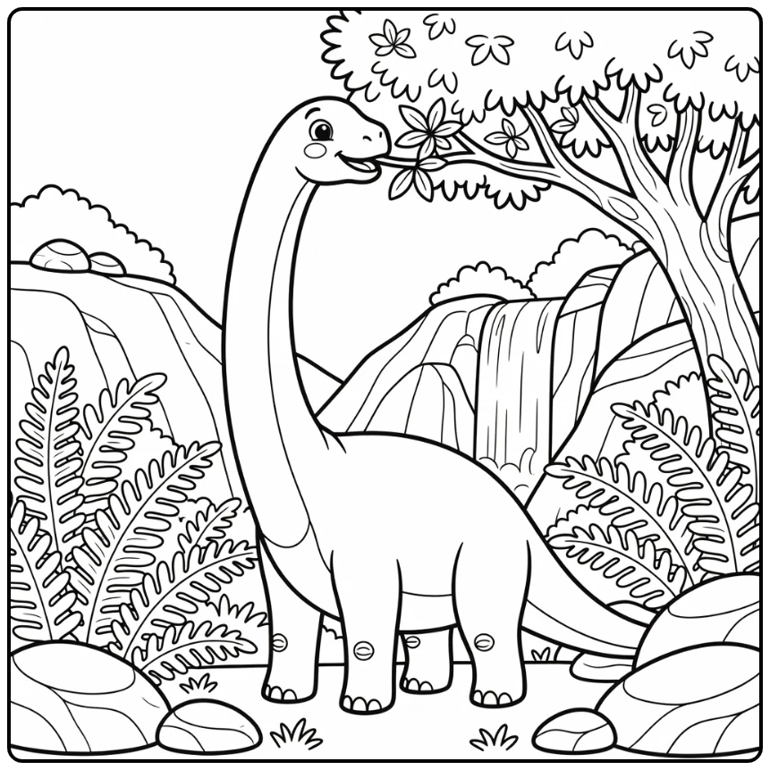Brachiosaurus coloring page of tall dino eating from giant tree