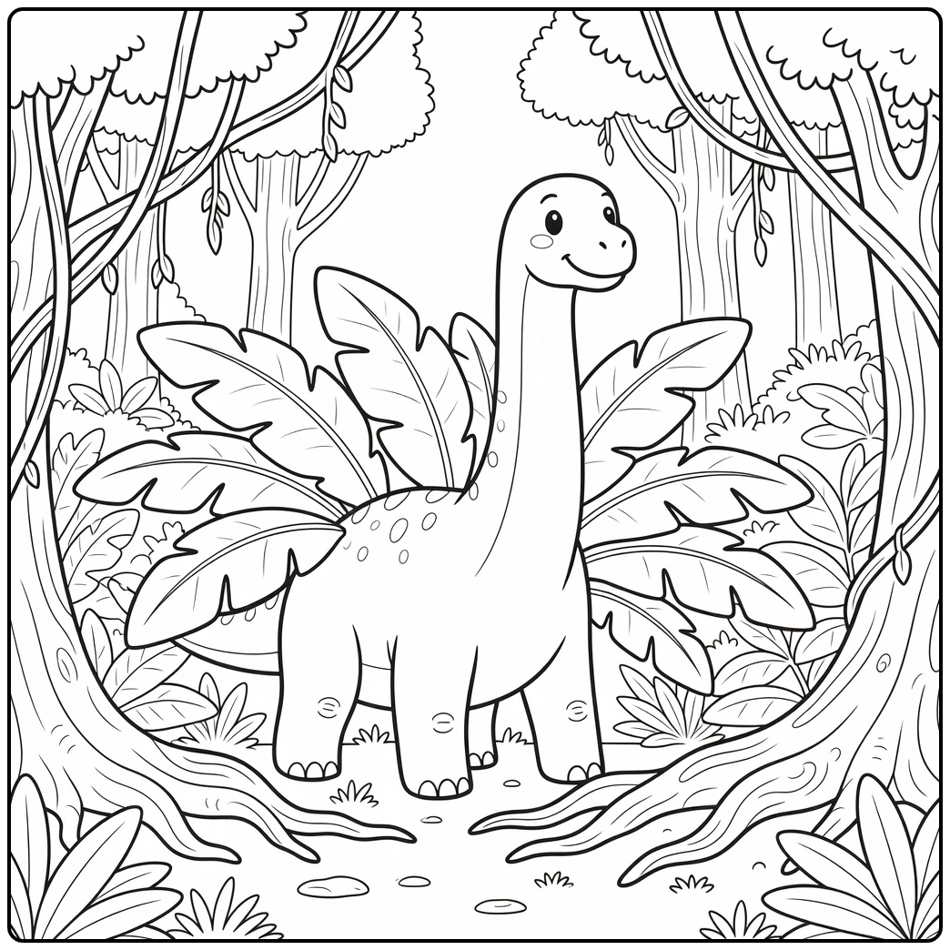Brachiosaurus coloring page dinosaur in jungle plants