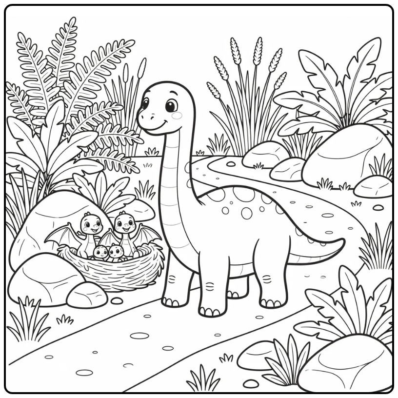 brachiosaurus coloring page showing dinosaur by pterosaur nest