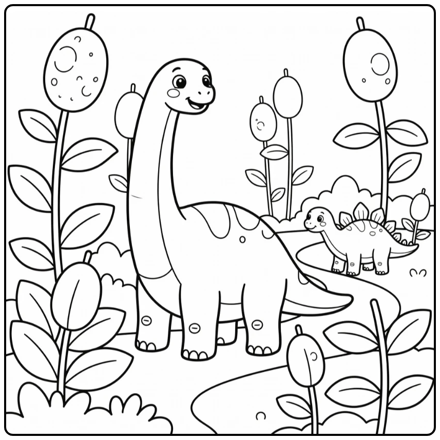 Brachiosaurus coloring page with stegosaurus background