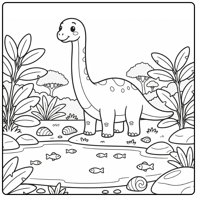 Brachiosaurus coloring page dinosaur at lake edge