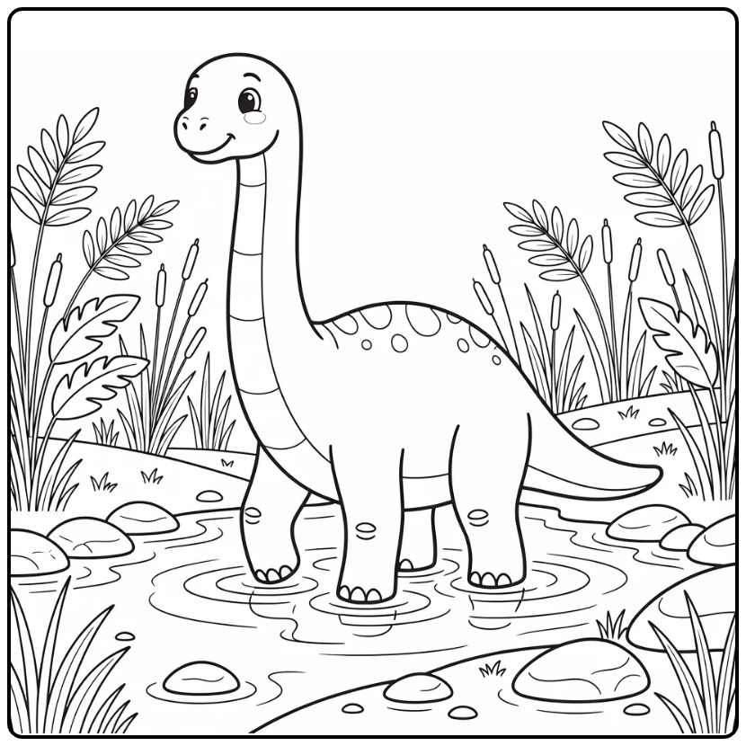 Brachiosaurus coloring page dinosaur in river with reeds