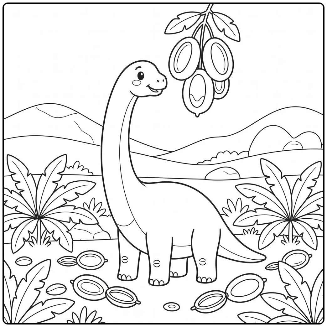 brachiosaurus coloring page dinosaur reaching seed pods