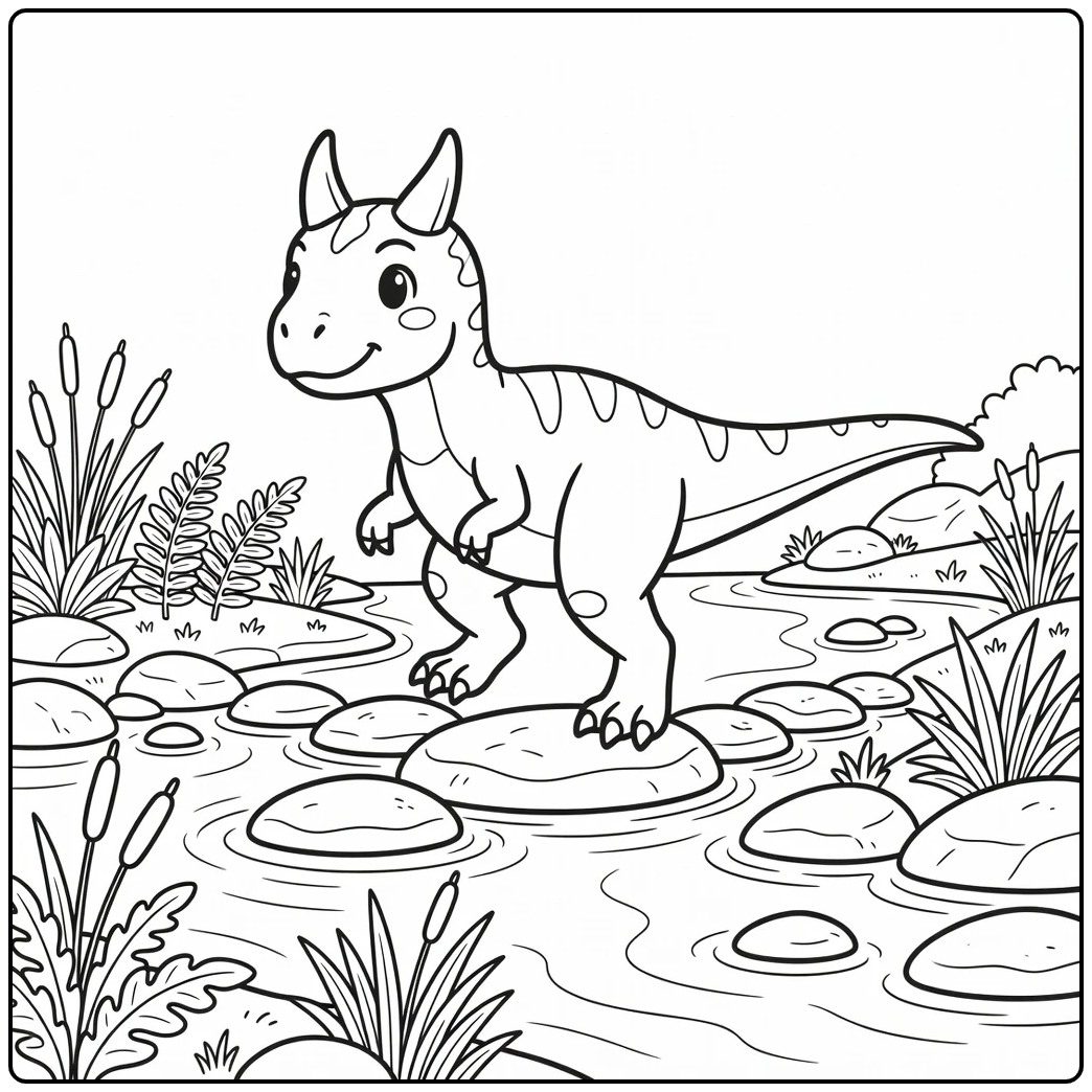 carnotaurus coloring page dinosaur on stepping stones