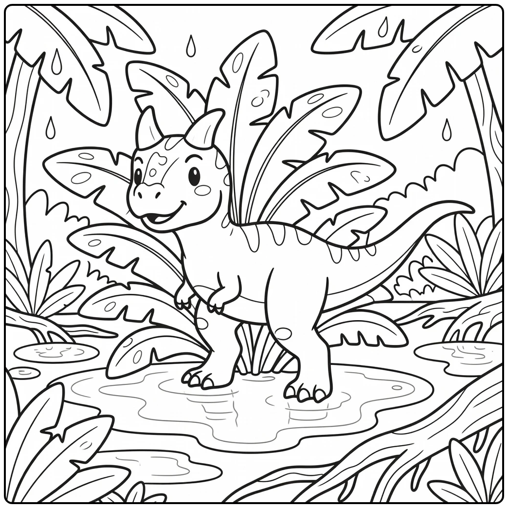 carnotaurus coloring page dinosaur pushing through palm leaves