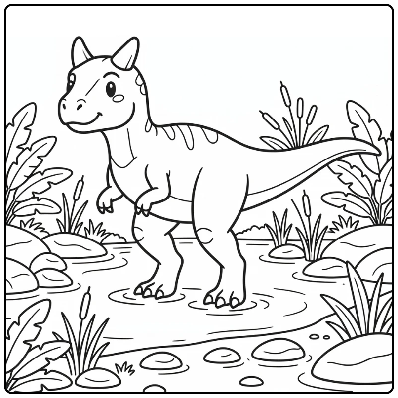 carnotaurus coloring page dinosaur crossing shallow river