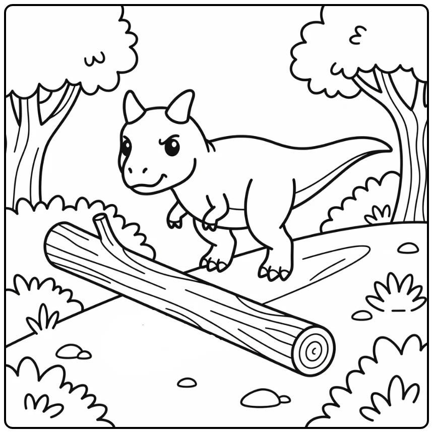 carnotaurus coloring page dinosaur chasing rolling log