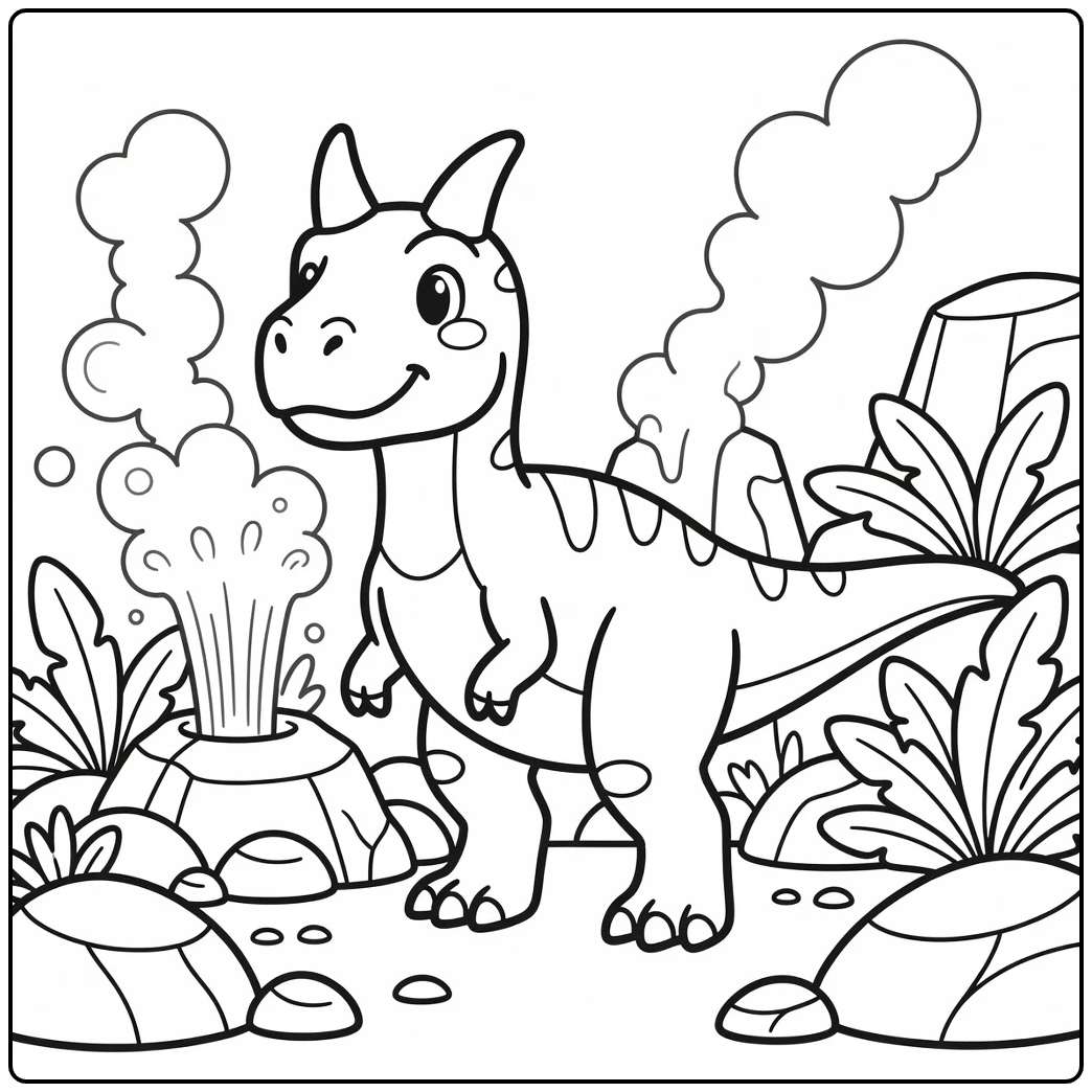 carnotaurus coloring page of dinosaur by steaming geyser