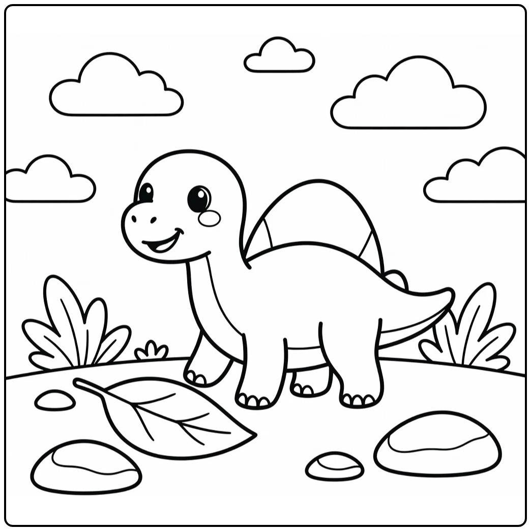 cartoon dinosaur coloring page for kids Ouranosaurus by leaf
