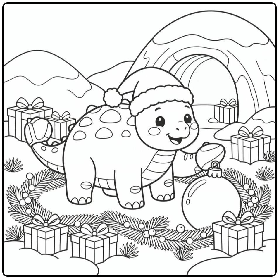 Christmas dinosaur coloring page Ankylosaurus with ornament