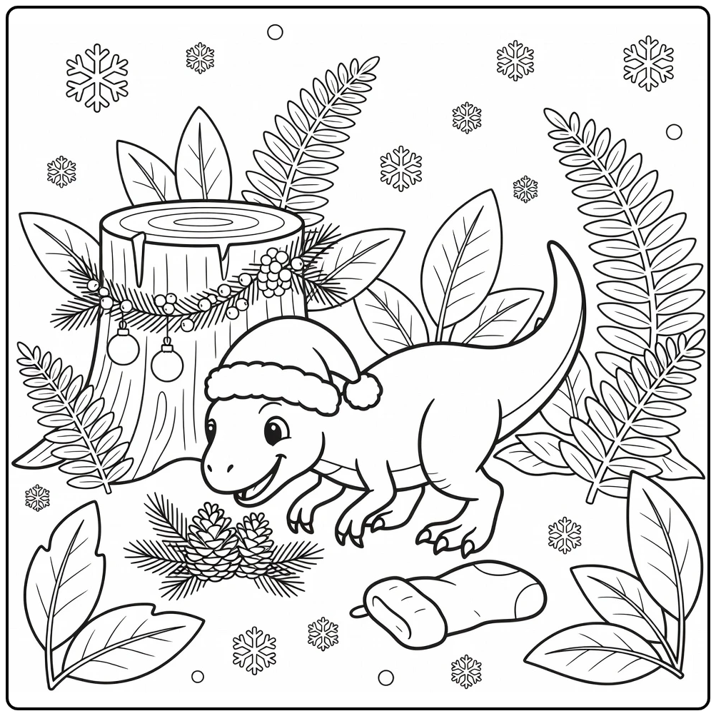 Christmas dinosaur coloring page Velociraptor with Santa hat