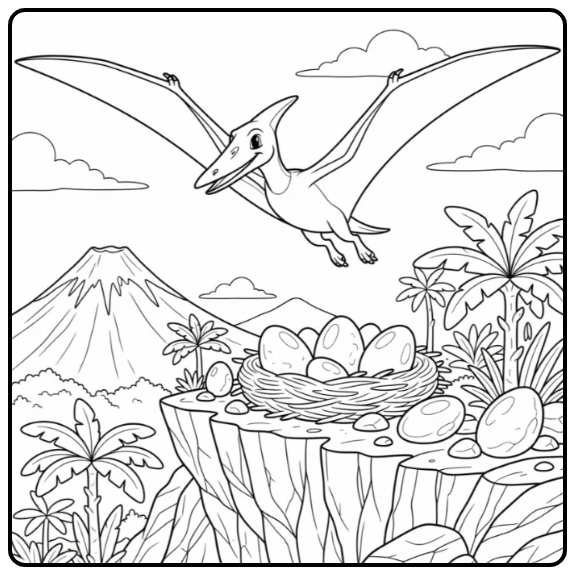 Cool Dinosaur Coloring Page Featuring Soaring Quetzalcoatlus