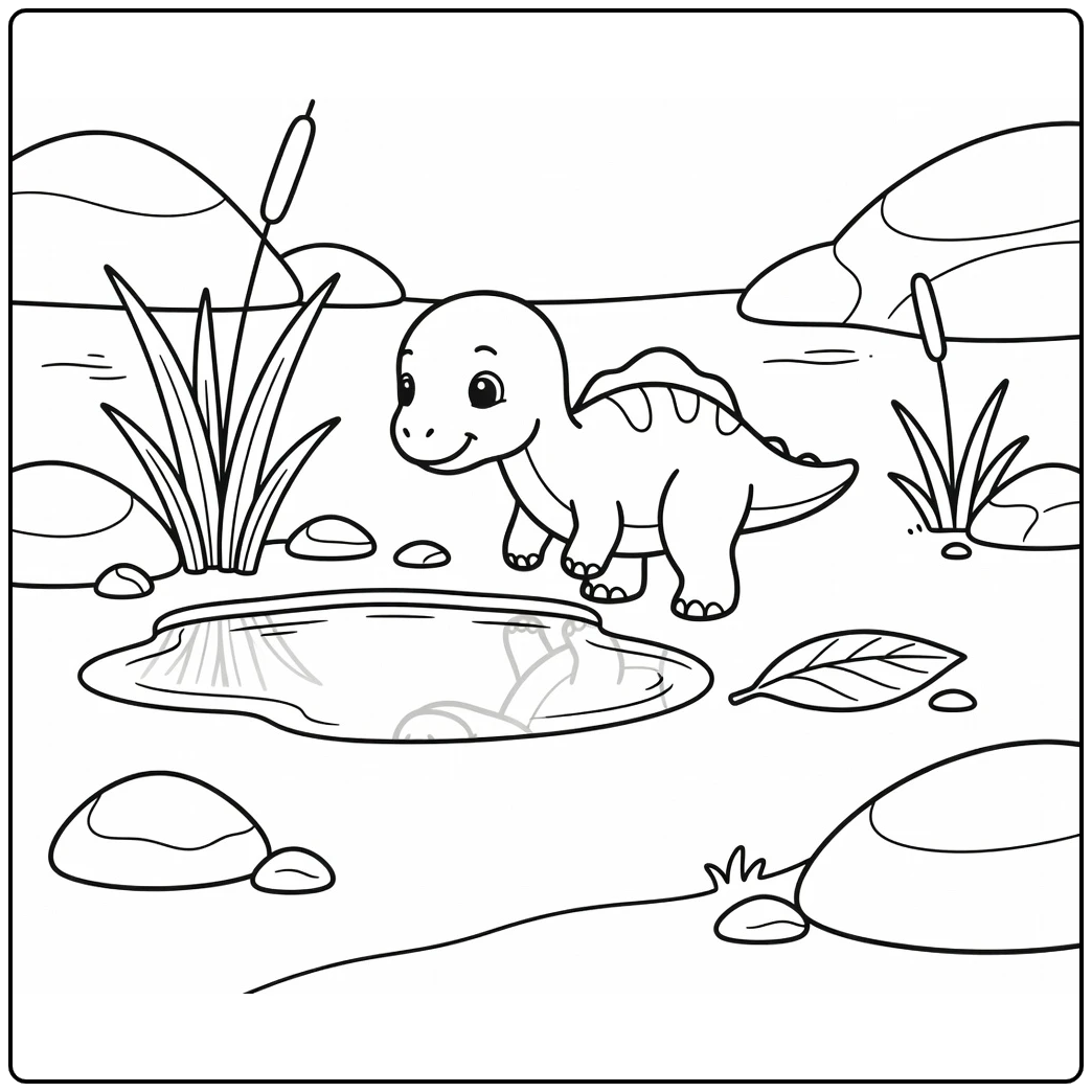cute baby dinosaur coloring page Ouranosaurus reflection