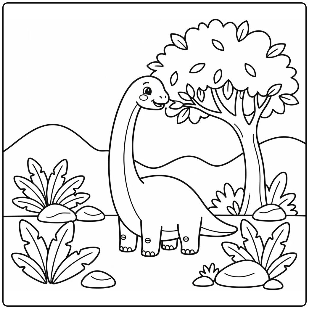 cute brachiosaurus coloring page dinosaur near tree