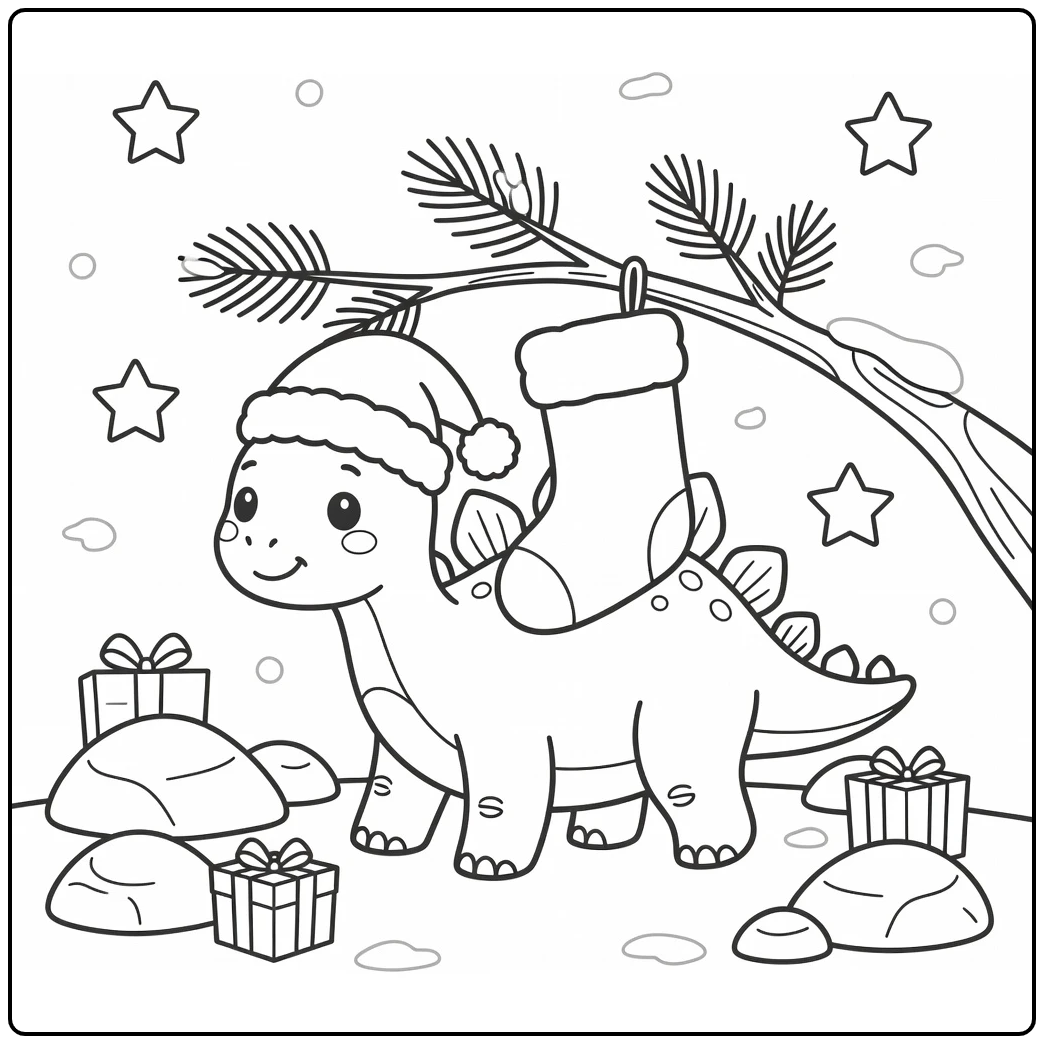 cute christmas dinosaur coloring page stegosaurus santa hat
