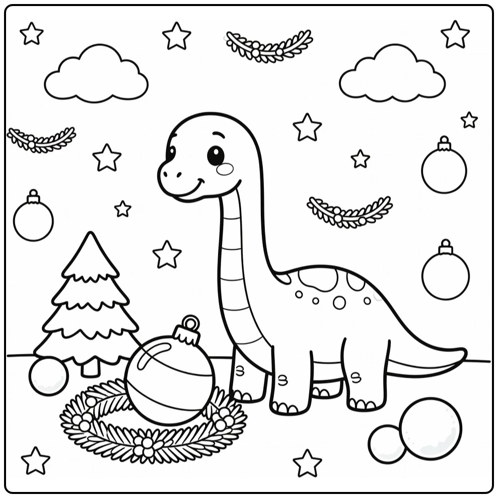 cute christmas dinosaur coloring page baby brachiosaurus ornament