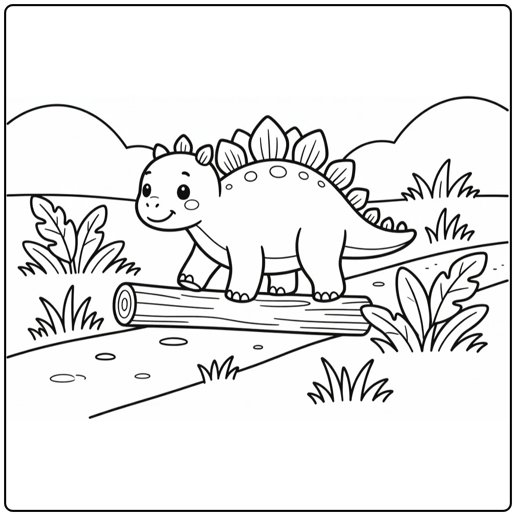 cute stegosaurus coloring page small dino over log